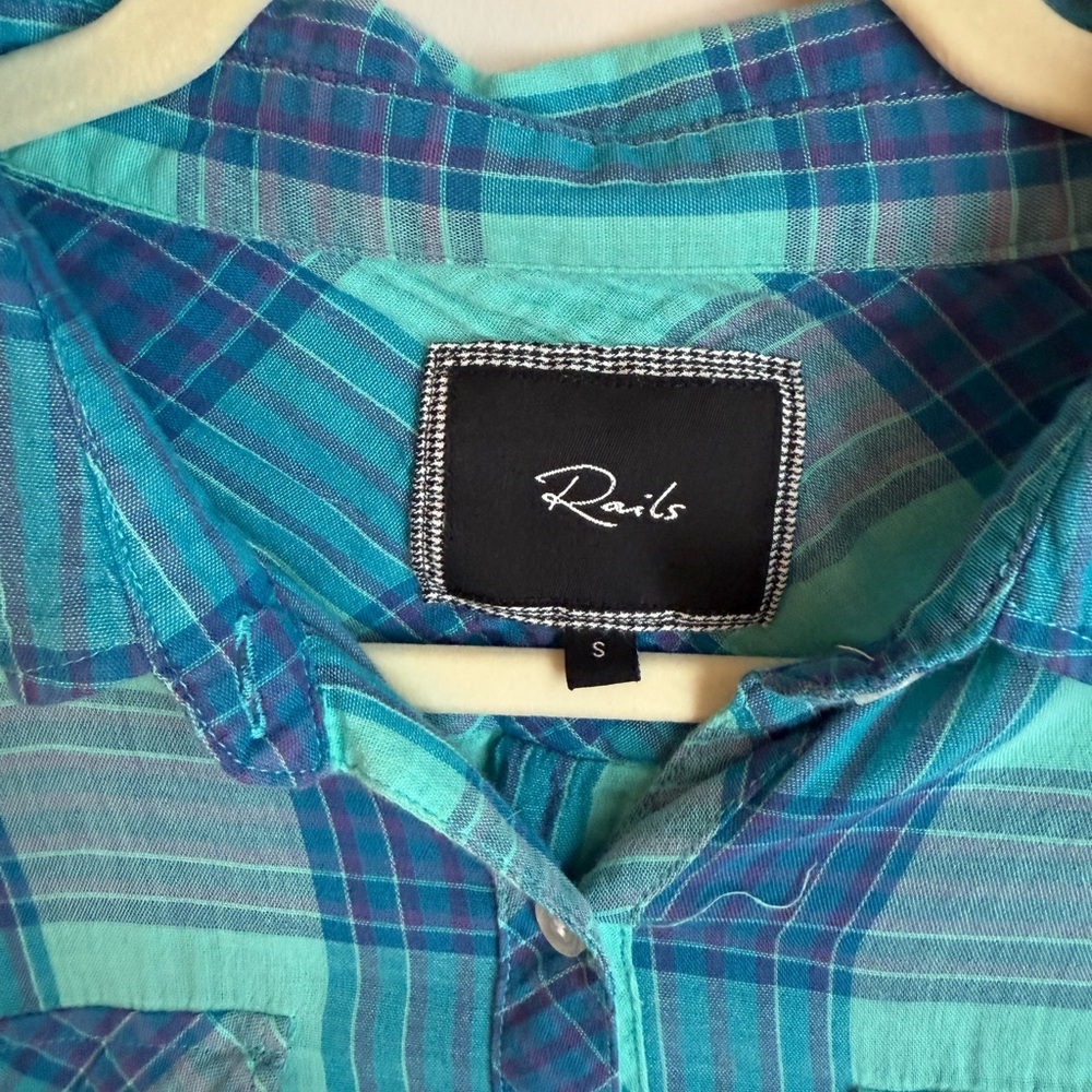 Rails Teal and Blue Plaid Button Down Shirt